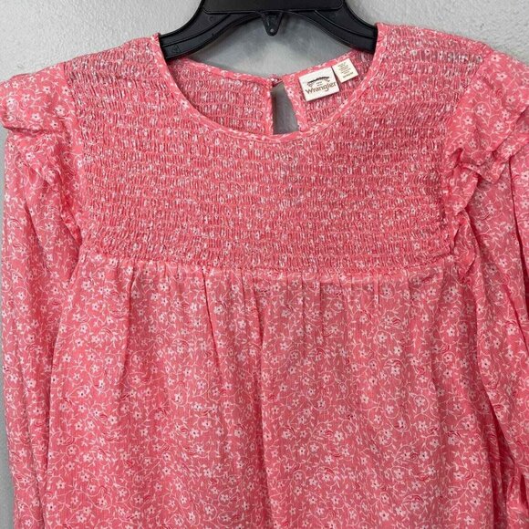 Billabong x Wrangler Carefree Top Womens Medium Floral Ruffled Smocked Prairie - Picture 2 of 14